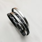 Bracelete em pele preta prateada com brilhantes para personalizar