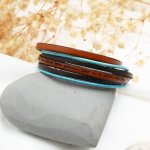 Pulseira vintage turquesa e castanha em pele dupla