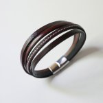 Pulseira de punho em pele castanha para homem