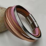Pulseira de punho em pele múltipla, cor de pêssego acobreado
