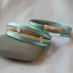 Pulseira de punho em pele com design Ginkgo para ser personalizada 