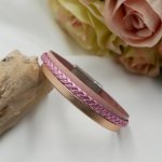 Pulseira de punho em pele laminada cor-de-rosa e pêssego, personalizável