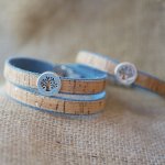 Pulseira Árvore da Vida sobre cortiça e algodão de Jean em torção simples, dupla ou tripla