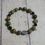 Pulseira de contas de aço oblonga com contas de pedra natural unakite 