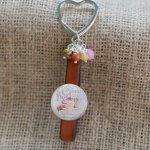 Couro com tema de chocolate e porta-chaves com pérolas ou jóia de bolsa