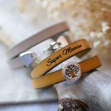 Pulseira de couro personalizada decorada com um cabochão da árvore da vida
