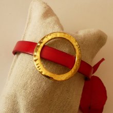 Pulseira mulher anel dourado grande em pele cor à sua escolha