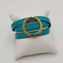 Pulseira de couro com grande anel de ouro, personalizável para 3 pulsos
