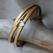 Pulseira de couro personalizável para mulheres, multi-voltas, desenho de coração prateado