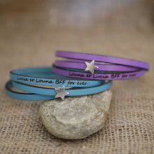 Pulseira de couro para mulheres, personalizável, desenho em estrela de prata