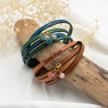 Pulseira duo de couro com pingente de pérolas para ser personalizada