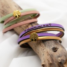 Pulseira de couro em duo de cores, personalizável com cabochon dourado Árvore da Vida
