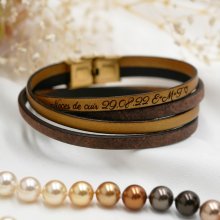 Pulseira dupla de couro de cor castanha e uma cor à sua escolha para ser personalizada através de gravação