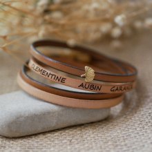 Pulseira de couro Zen em duo de cores, personalizável com ginkgo dourado 