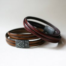 Pulseira em pele com fecho magnético étnico para personalizar
