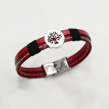 Pulseira para homem em pele vermelha dupla com pesponto Árvore da vida personalizável 