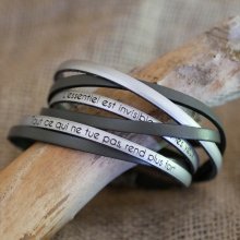 Pulseira dupla em pele multi-voltas personalizável para homem ou mulher