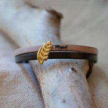 Pulseira dupla de couro e laço de espiga de trigo dourado, personalizável, presente de casamento para mulheres