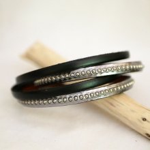 Bracelete de couro cinzento gravado duas vezes com contas de prata, personalizável