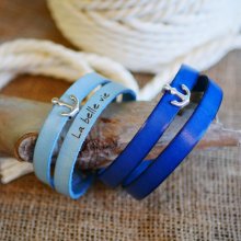 Pulseira de couro com pulseira dupla, decoração de âncora da marinha, personalizável 