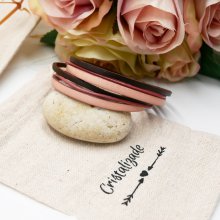 Pulseira vintage antiga de couro rosa e castanho com várias voltas