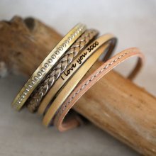 Conjunto de tiras de couro a empilhar, personalizáveis em tons dourados e metálicos