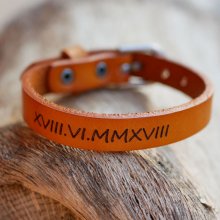Pulseira de couro masculino Camelo gravado para personalizar 