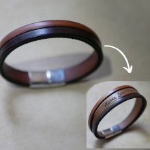 Pulseira de couro bicolor para homem com mensagem gravada oculta