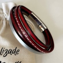 Bracelet manchette ajustable multi cuirs Rouges pour homme 