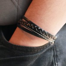 Pulseira de punho em pele preta para homem