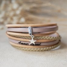 Pulseira multi-couro personalizável com pingente bege 