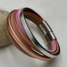 Pulseira de punho em pele múltipla, cor de pêssego acobreado