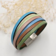 Pulseira de punho de couro múltiplo em cores pastel