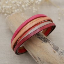 Pulseira feminina multi-couro em punho vermelho, pêssego, coral, bege