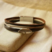 Trio de braceletes para homem em pele castanha vintage