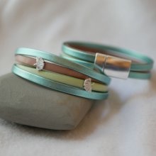 Pulseira de punho em pele com design Ginkgo para ser personalizada 