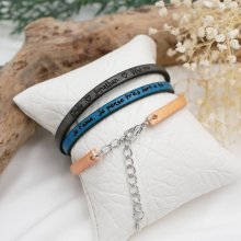 Pulseira de couro feminino para personalizar através de gravura com corrente de prata