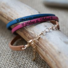 Pulseira de couro para mulheres a ser personalizada por gravação com corrente dourada