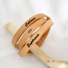 Pulseira de couro mulher tripla volta para personalizar a cor e a gravura 