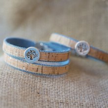 Pulseira Árvore da Vida sobre cortiça e algodão de Jean em torção simples, dupla ou tripla