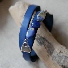 Pulseira de couro e pérolas para mulheres Lapis Lazuli azul para ser personalizado 