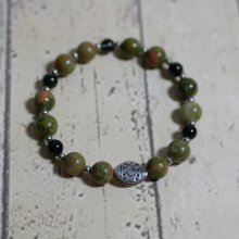 Pulseira de contas de aço oblonga com contas de pedra natural unakite 