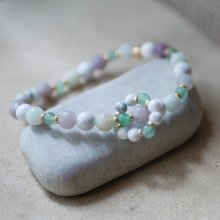 Pulseira de pedra natural aventurina com anel de mini pérolas