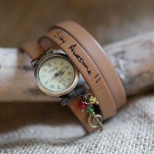 Relógio estilo Rasta Reggaeb com bracelete de couro de 2 ou 3 voltas e fecho ajustável