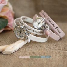 Relógio de prata com bracelete de cortiça 2 voltas com fecho ajustável