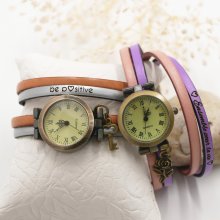 Duo de cores de relógio de pulso de couro de dupla viagem personalizável