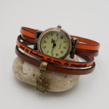 Relógio de pulso em pele personalizável de dupla volta com pendente