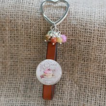 Couro com tema de chocolate e porta-chaves com pérolas ou jóia de bolsa